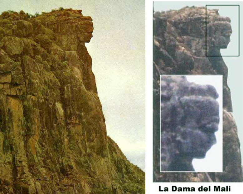 Carved female image on a mountain in Guinea, West Africa