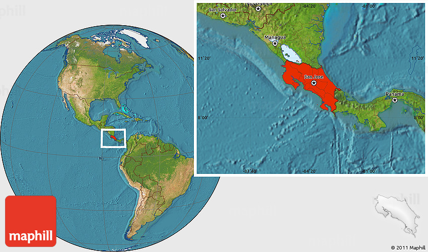 Satellite location map of Costa Rica.