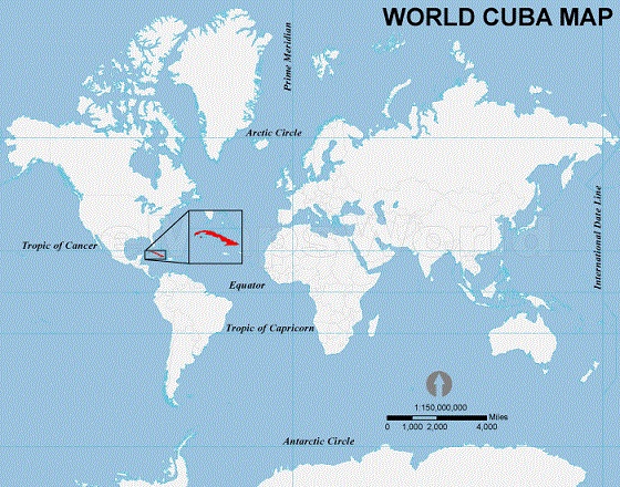 world map of cuba