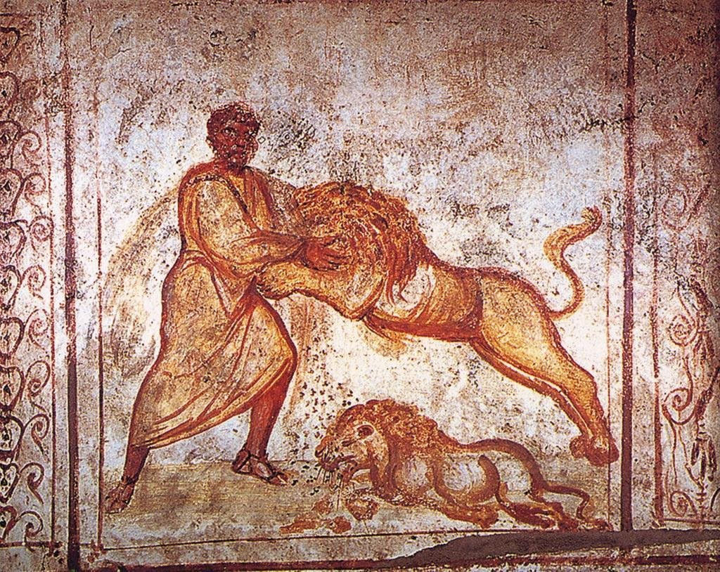 Samson wrestling with the lions