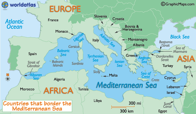 world map of mediterranean Sea
