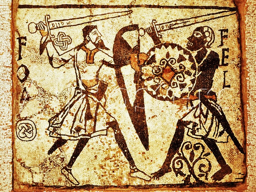 Mosaic Of Two Fighters Dueling From Rome, Italy